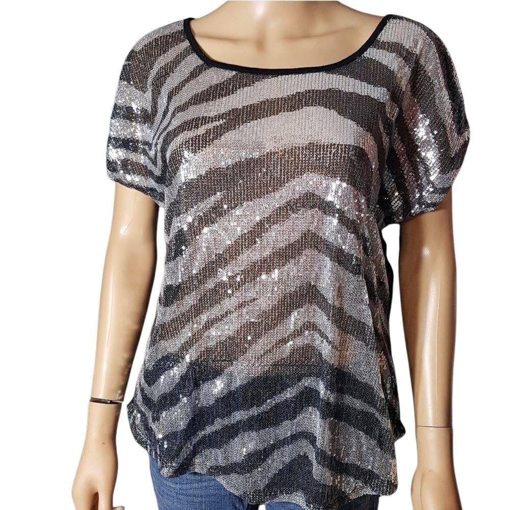 Cato zebra sequin top L